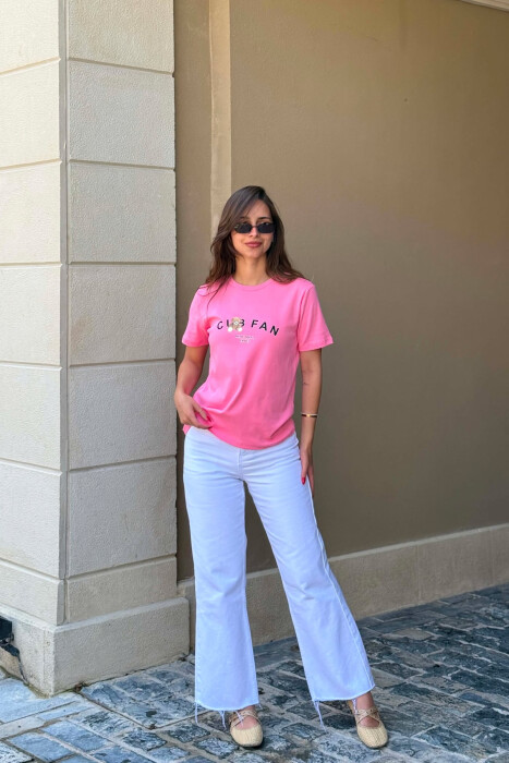 ONE COLOR BEAR LOGO & WRITTINGS WOMAN T-SHIRT PINK/ROZE - 3
