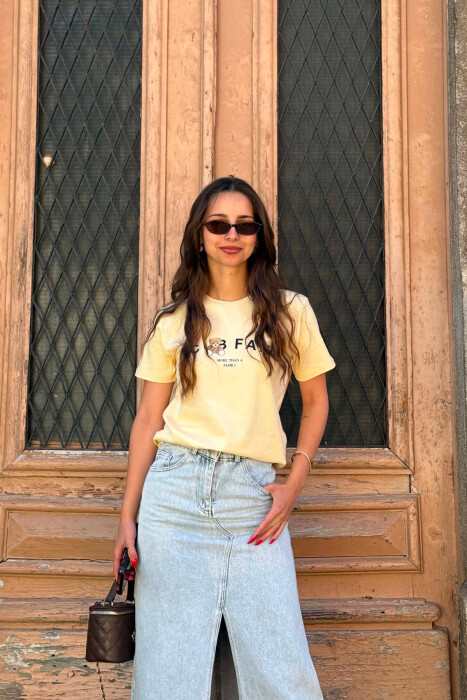 ONE COLOR BEAR LOGO & WRITTINGS WOMAN T-SHIRT YELLOW/E VERDHE 
