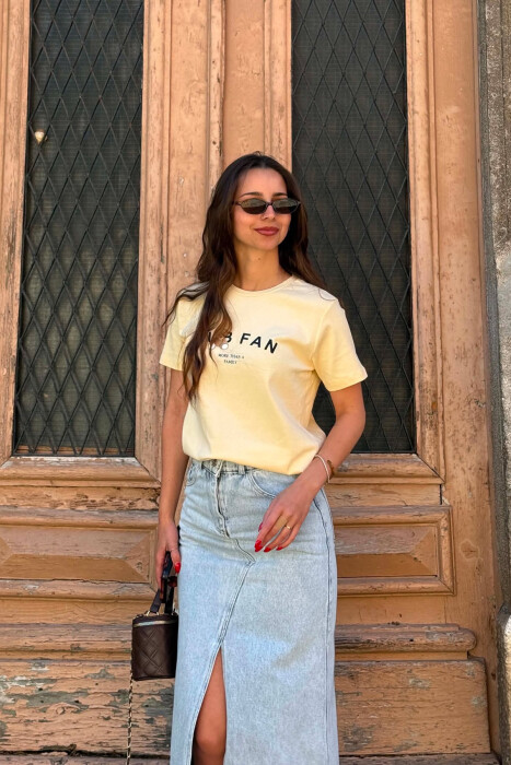 ONE COLOR BEAR LOGO & WRITTINGS WOMAN T-SHIRT YELLOW/E VERDHE - 2
