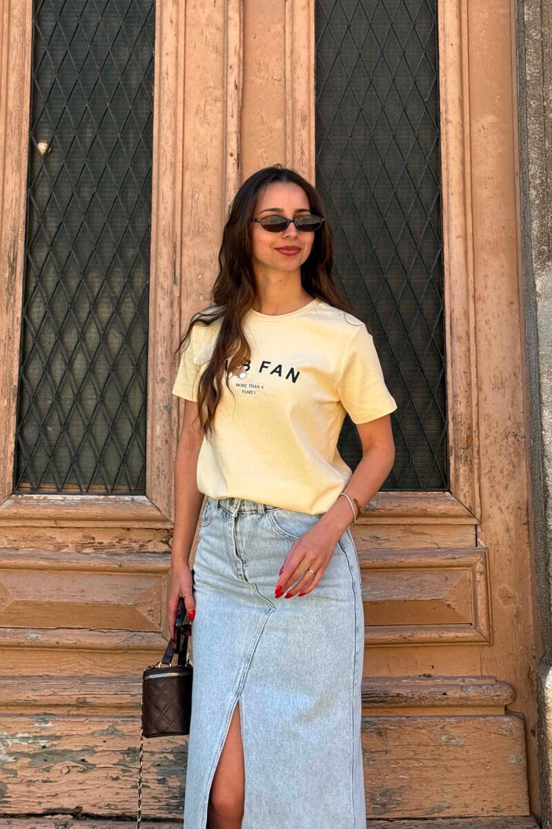 ONE COLOR BEAR LOGO & WRITTINGS WOMAN T-SHIRT YELLOW/E VERDHE - 2