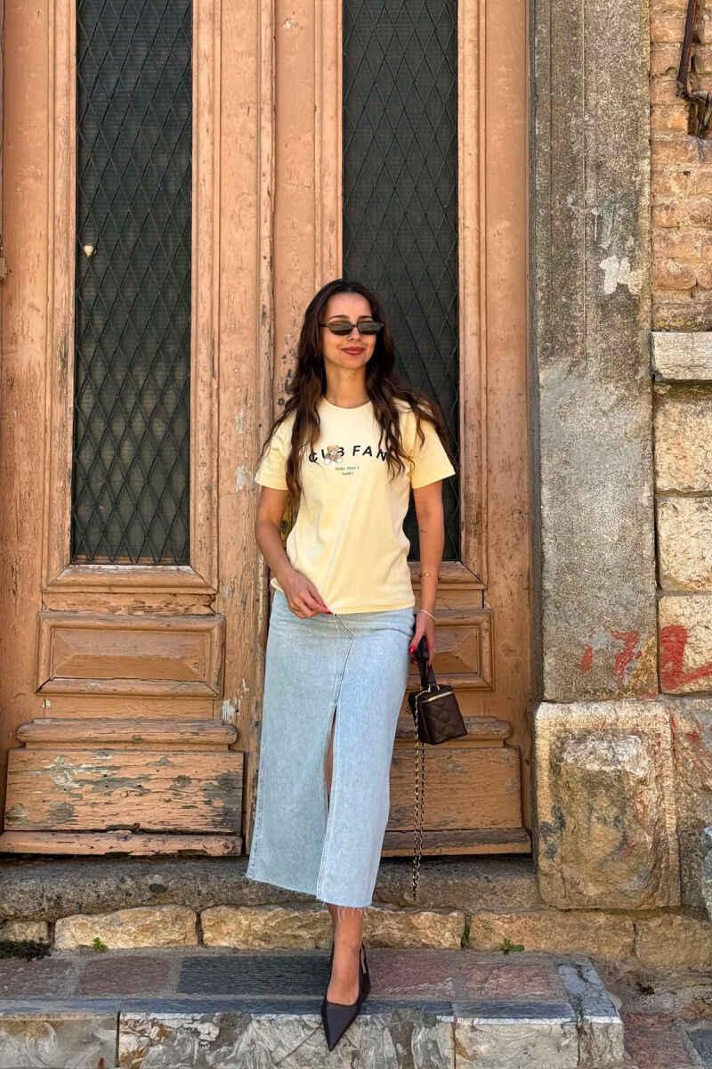 ONE COLOR BEAR LOGO & WRITTINGS WOMAN T-SHIRT YELLOW/E VERDHE - 4