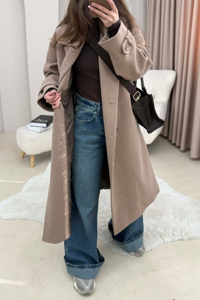 ONE COLOR BELT DETAIL LONG WOMEN TRENCH COAT BEIGE/BEZHE - 1