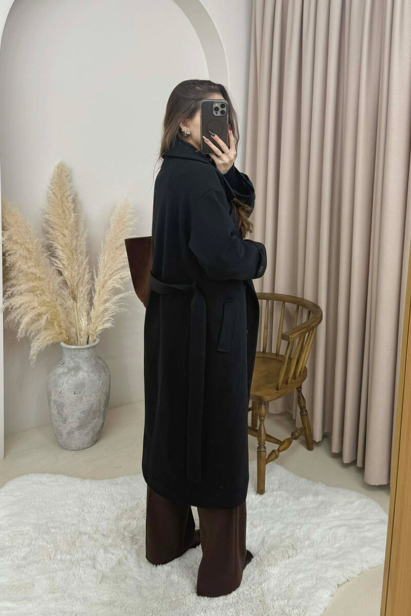 ONE COLOR BELT DETAIL LONG WOMEN TRENCH COAT BLACK/ E ZEZE - 3
