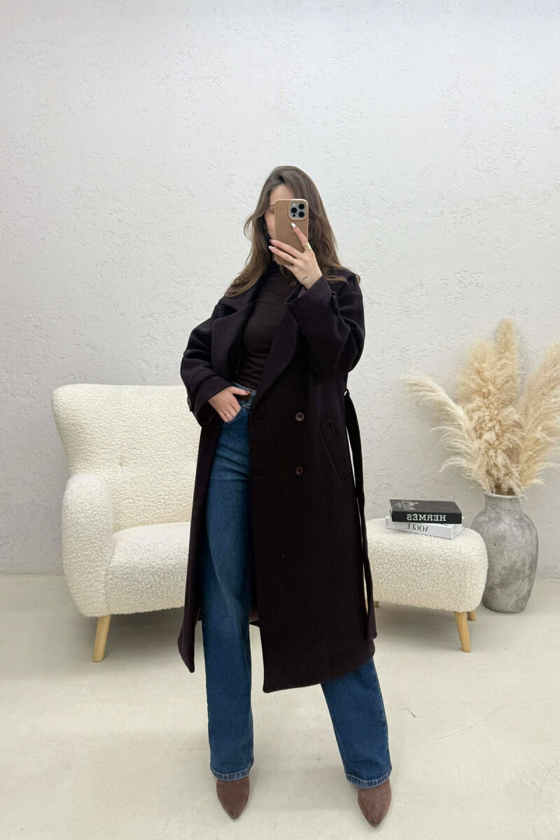 ONE COLOR BELT DETAIL LONG WOMEN TRENCH COAT DARK PURPLE/LEJLA ERRET - 3