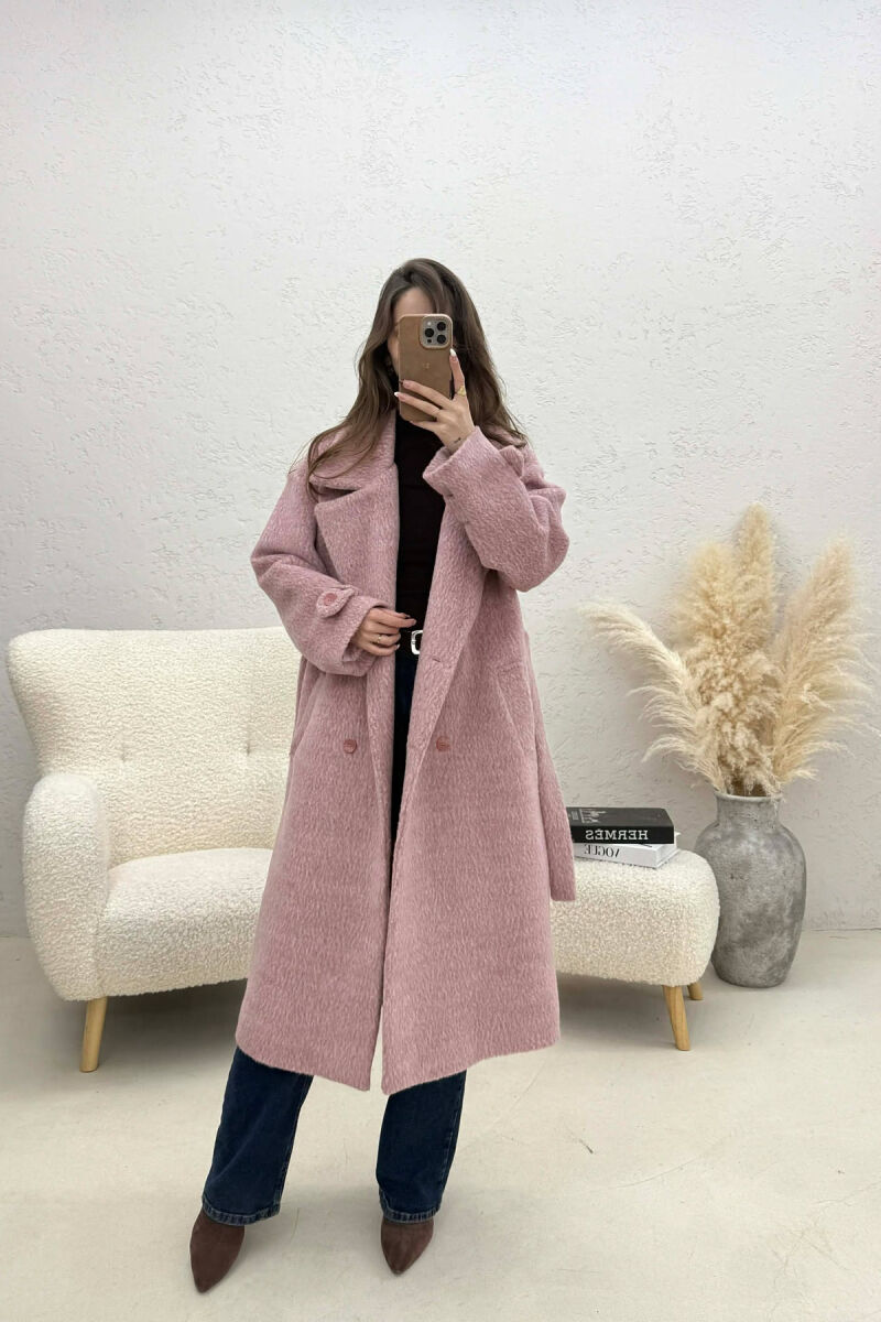 ONE COLOR BELT DETAIL LONG WOMEN TRENCH COAT LIGHT PURPLE/LEZB - 1