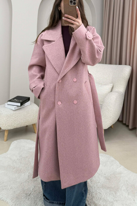 ONE COLOR BELT DETAIL LONG WOMEN TRENCH COAT VINEGAR/UTHULL 