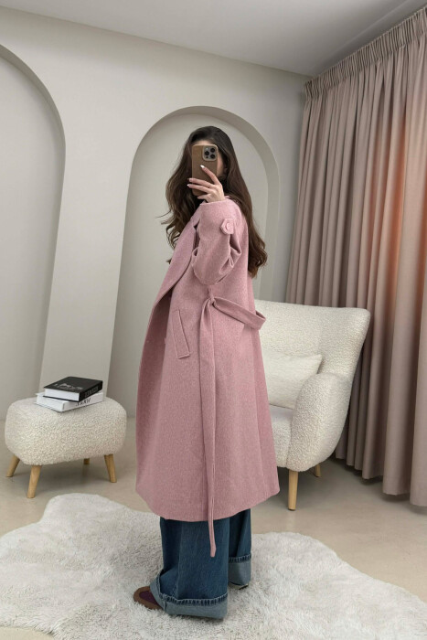 ONE COLOR BELT DETAIL LONG WOMEN TRENCH COAT VINEGAR/UTHULL - 3