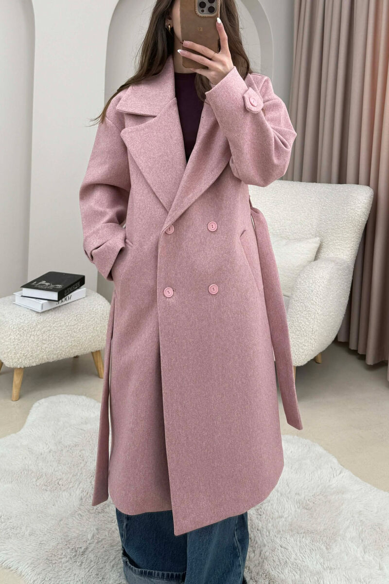 ONE COLOR BELT DETAIL LONG WOMEN TRENCH COAT VINEGAR/UTHULL - 1