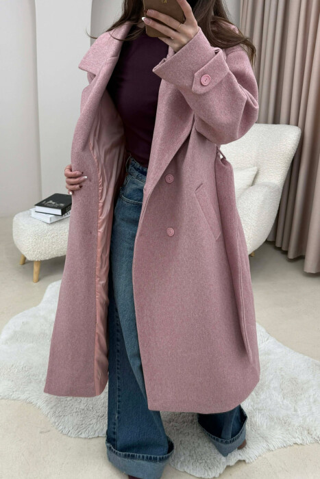 ONE COLOR BELT DETAIL LONG WOMEN TRENCH COAT VINEGAR/UTHULL - 4