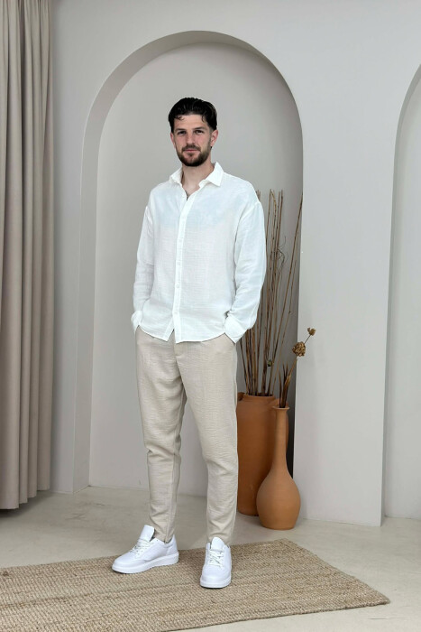 PANTALLONA ME RRIP PER MESHKUJ NE NGJYRE BEZHE - KLAUDIO FASHION