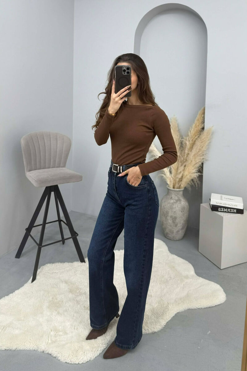 ONE COLOR BELT DETAIL SIMPLE WOMEN JEANS BLUE/BLU - 2