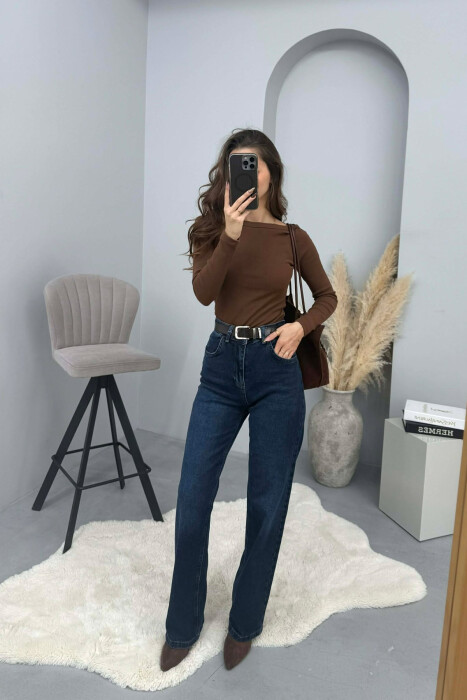 ONE COLOR BELT DETAIL SIMPLE WOMEN JEANS BLUE/BLU - 4