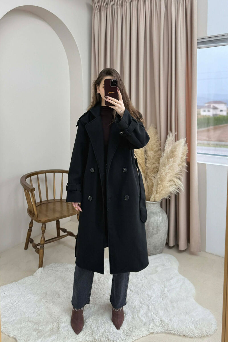 ONE COLOR BELT DETAIL WOMAN COAT BLACK/ E ZEZE - 2