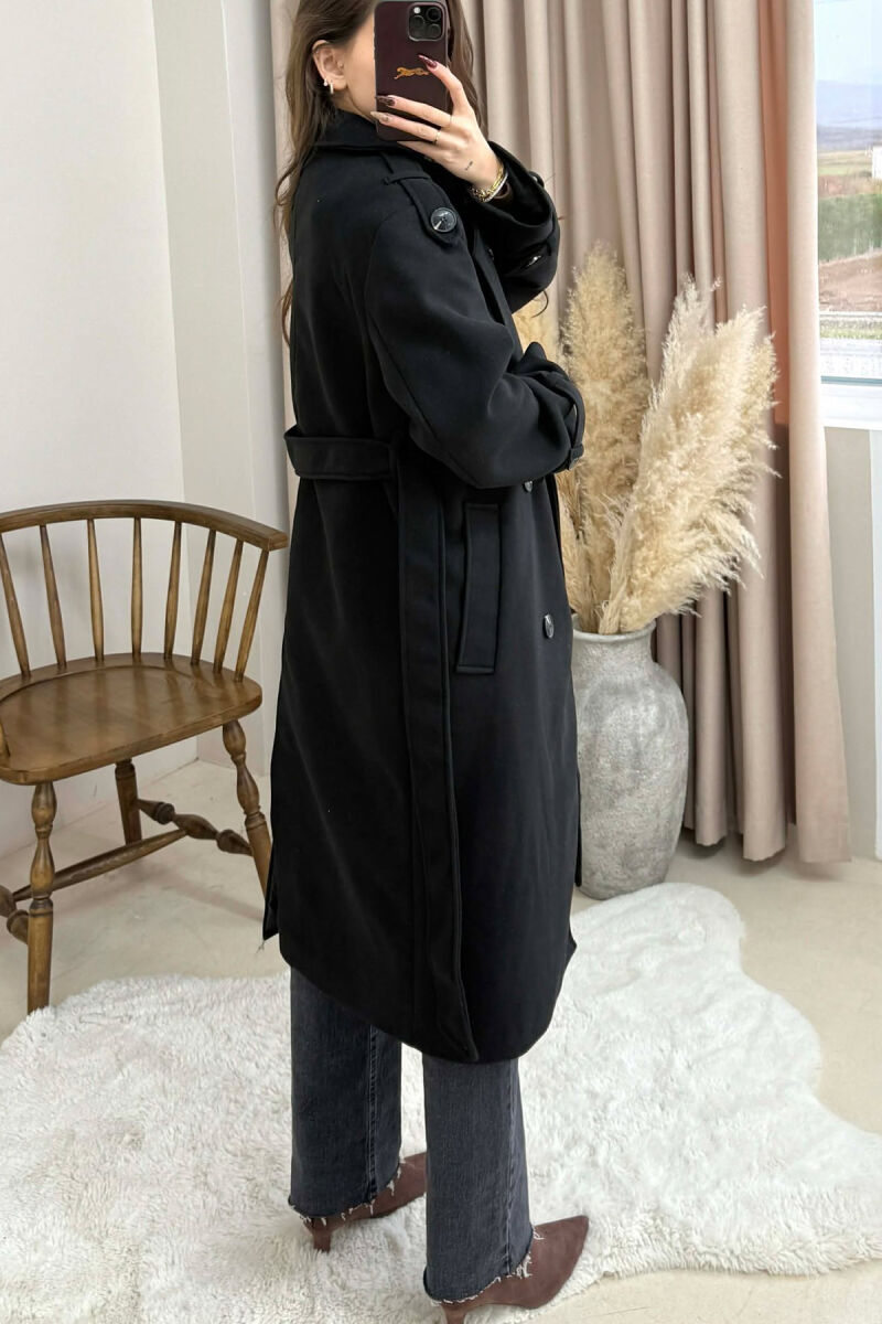 ONE COLOR BELT DETAIL WOMAN COAT BLACK/ E ZEZE - 3