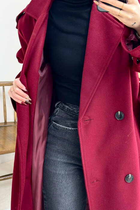 ONE COLOR BELT DETAIL WOMAN COAT BURGUNDY/VISHNJE - 3