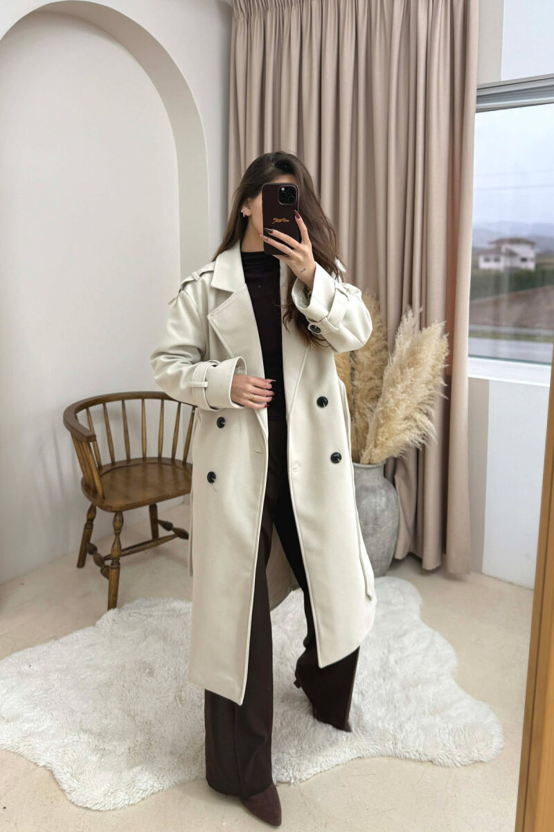 ONE COLOR BELT DETAIL WOMAN COAT CREAM/KREM - 2