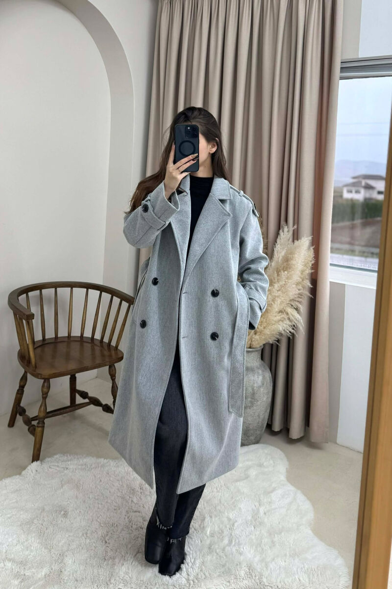 ONE COLOR BELT DETAIL WOMAN COAT LIGHT GREY/GZ - 2