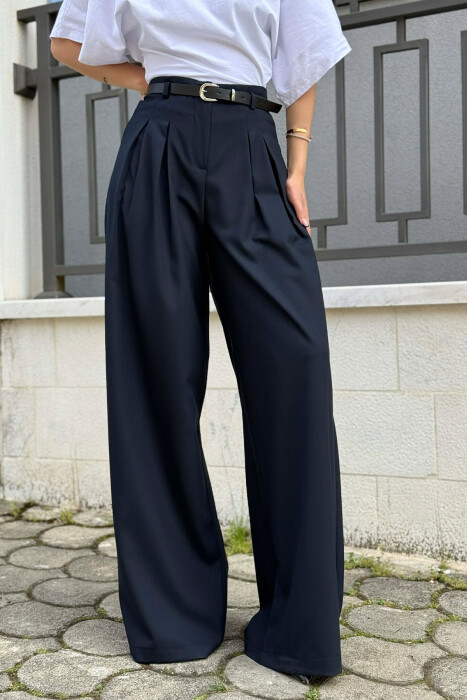 ONE COLOR BELT DETAIL WOMAN TROUSERS BLUE/BLU - 6