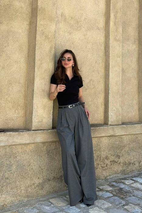 ONE COLOR BELT DETAIL WOMAN TROUSERS GREY/GRI 