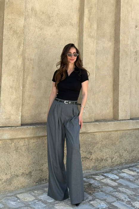 ONE COLOR BELT DETAIL WOMAN TROUSERS GREY/GRI - 6