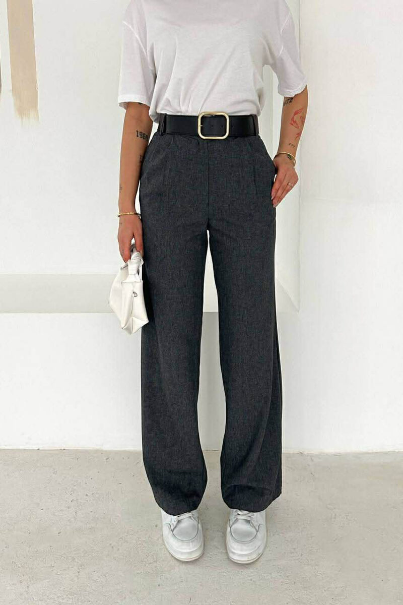 ONE COLOR BELT DETAIL WOMAN TROUSERS DARK GREY/GEE - 1