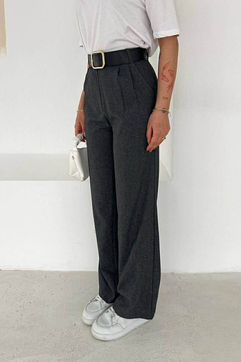 ONE COLOR BELT DETAIL WOMAN TROUSERS DARK GREY/GEE - 2