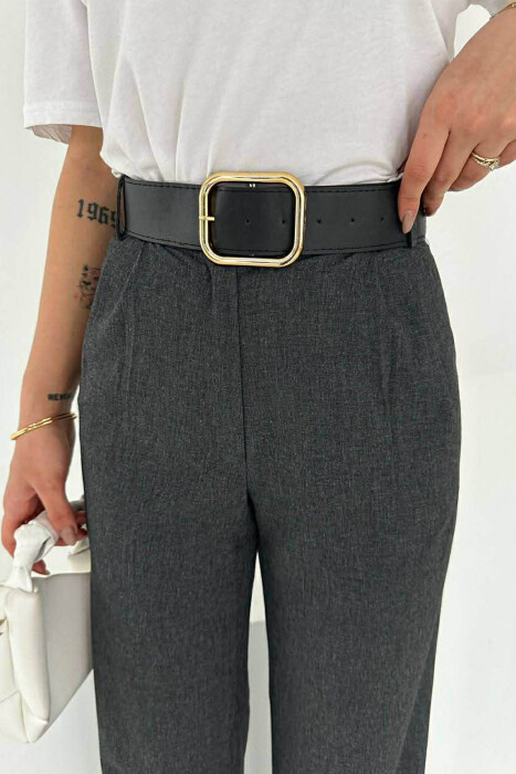 ONE COLOR BELT DETAIL WOMAN TROUSERS DARK GREY/GEE - 3