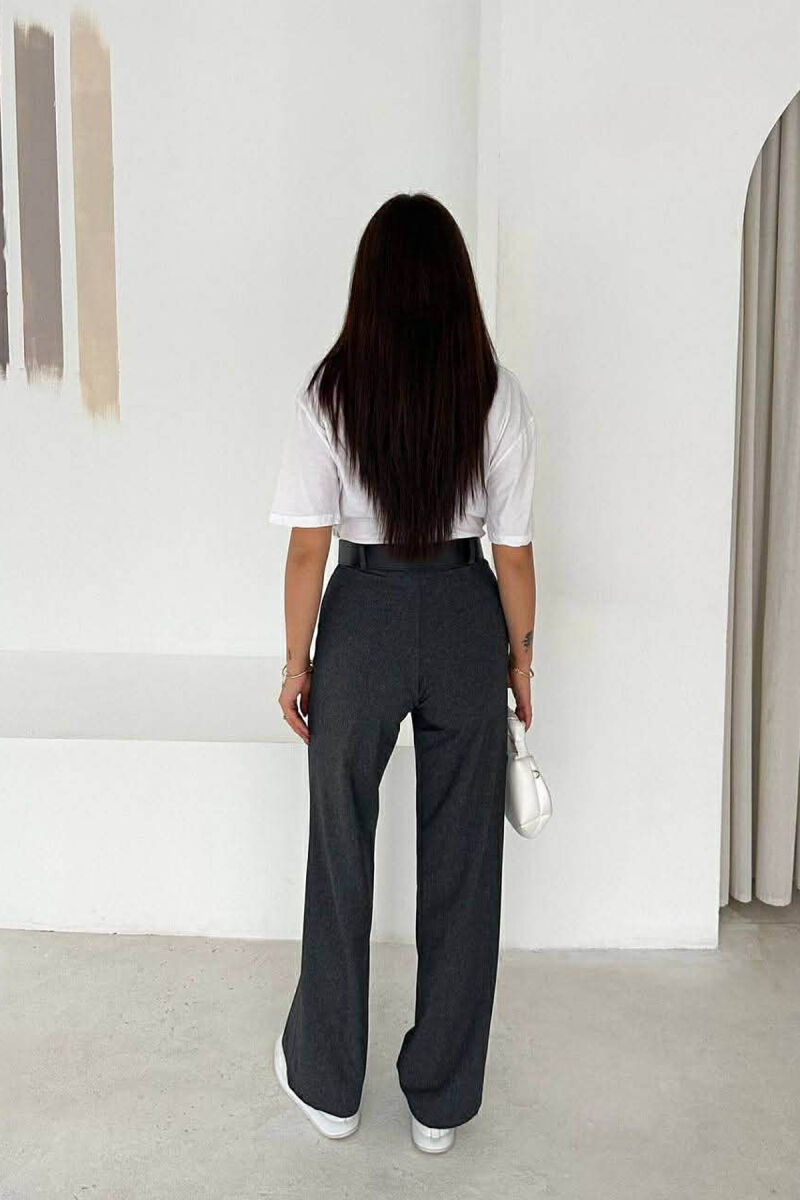 ONE COLOR BELT DETAIL WOMAN TROUSERS DARK GREY/GEE - 4
