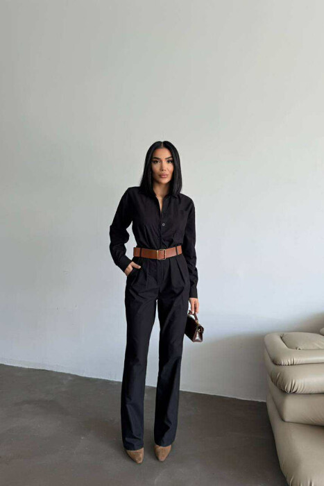 ONE COLOR BELT DETAIL WOMEN JUMPSUIT BLACK/ E ZEZE - 1