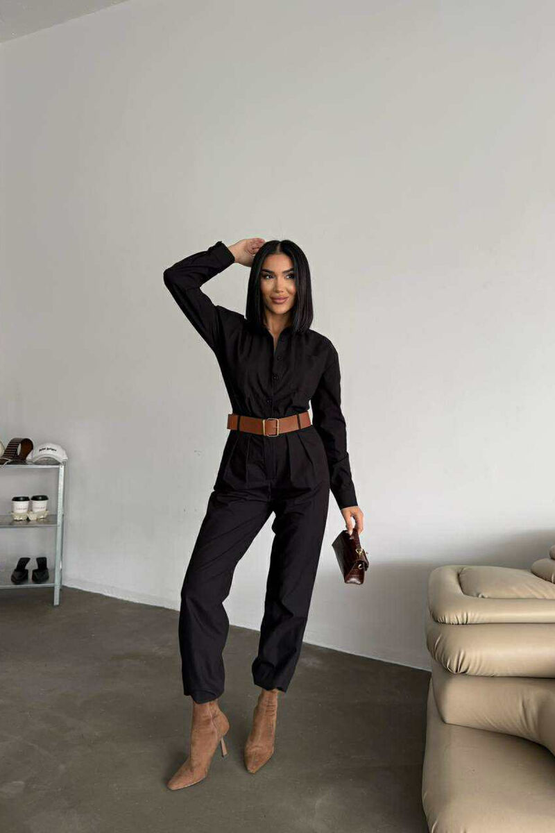 ONE COLOR BELT DETAIL WOMEN JUMPSUIT BLACK/ E ZEZE - 2