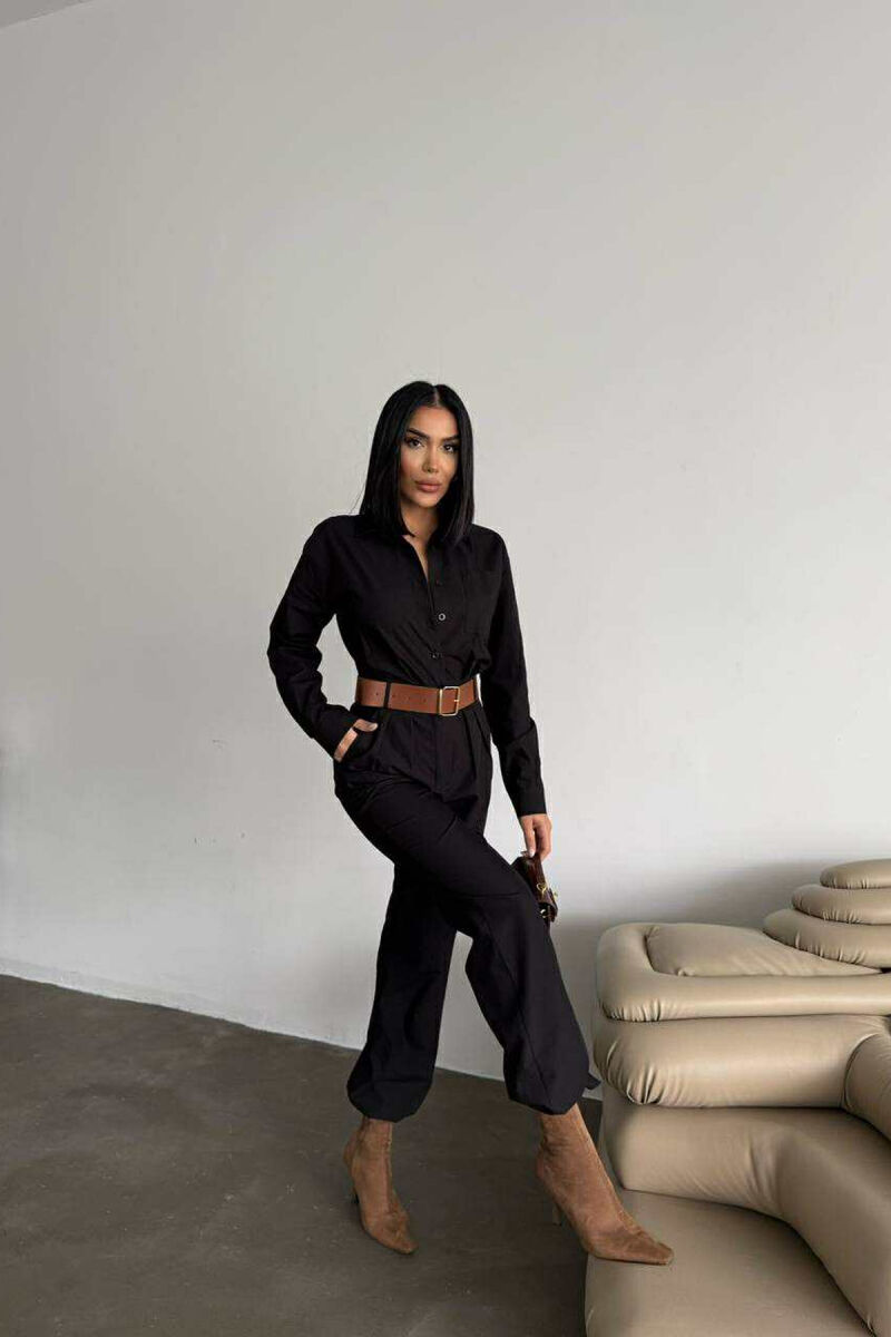 ONE COLOR BELT DETAIL WOMEN JUMPSUIT BLACK/ E ZEZE - 5