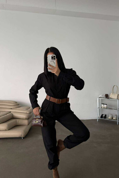 ONE COLOR BELT DETAIL WOMEN JUMPSUIT BLACK/ E ZEZE - 6