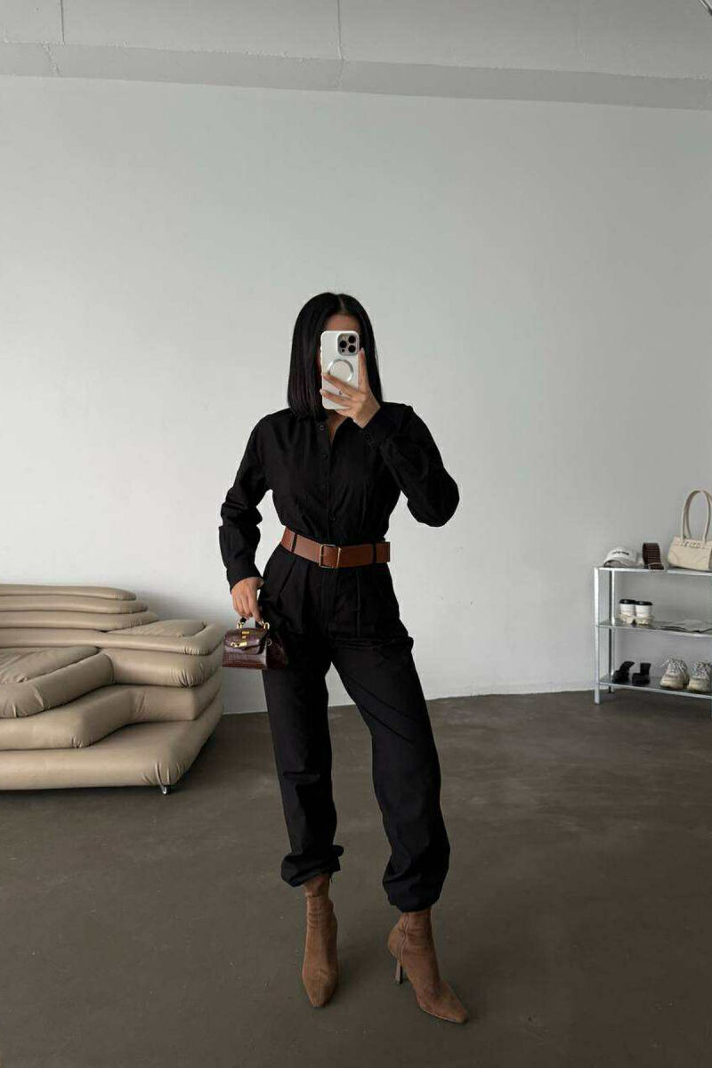 ONE COLOR BELT DETAIL WOMEN JUMPSUIT BLACK/ E ZEZE - 7