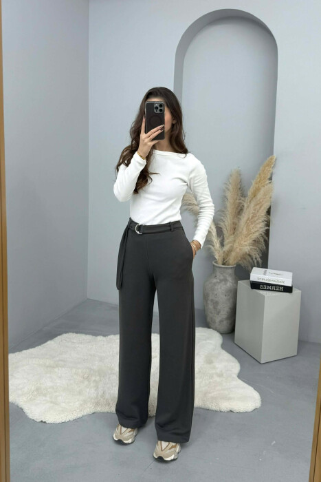 ONE COLOR BELT DETAIL WOMEN SWEATPANTS DARK GREY/GEE - 1