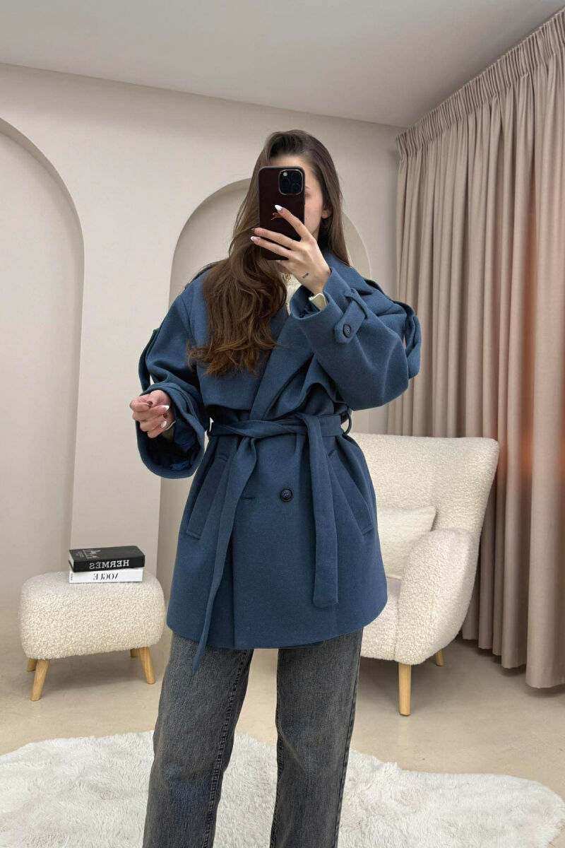 ONE COLOR BELT DETAIL WOMEN TRENCH COAT BLUE/BLU - 3