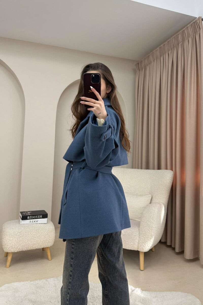 ONE COLOR BELT DETAIL WOMEN TRENCH COAT BLUE/BLU - 4