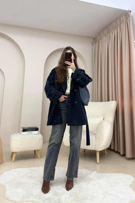 PALLTO NJE NGJYRESHE ME DETAJIN E RRIPIT PER FEMRA NE NGJYRE BLU TE ERRET - 4