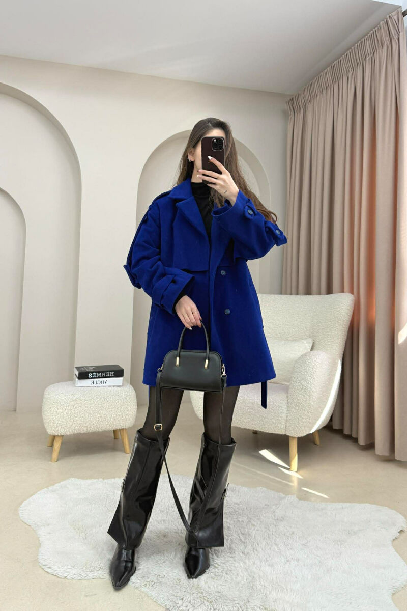 ONE COLOR BELT DETAIL WOMEN TRENCH COAT ELECTRIC BLUE/BLEL - 5