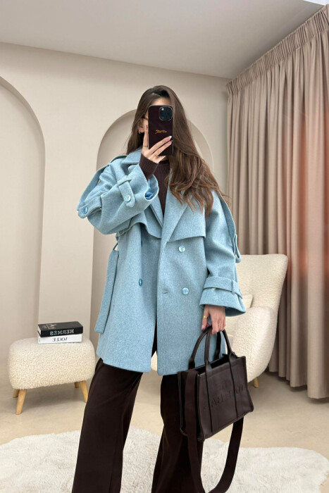 ONE COLOR BELT DETAIL WOMEN TRENCH COAT LIGHTBLUE/BZ 