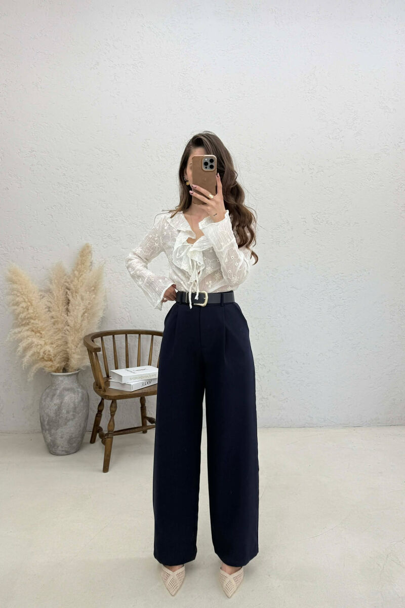 ONE COLOR BELT DETAIL WOMEN TROUSERS BLUE/BLU - 2