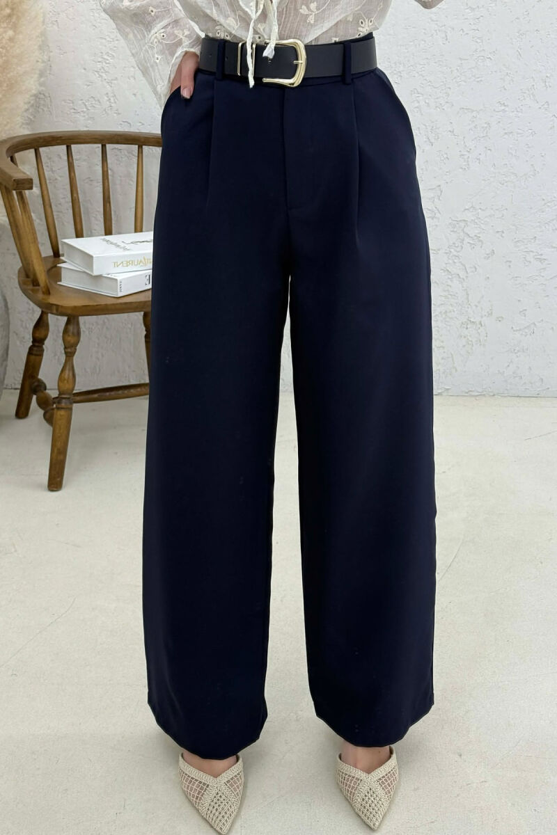 ONE COLOR BELT DETAIL WOMEN TROUSERS BLUE/BLU - 4