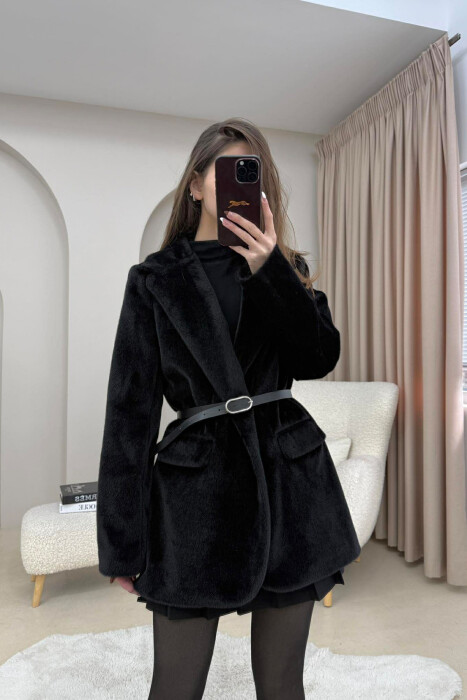 ONE COLOR BELT DETAILED WOMAN JACKET BLACK/ E ZEZE - 3