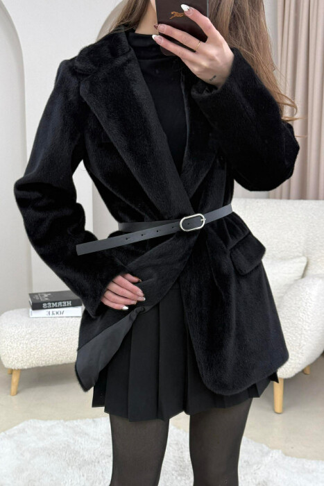 ONE COLOR BELT DETAILED WOMAN JACKET BLACK/ E ZEZE 