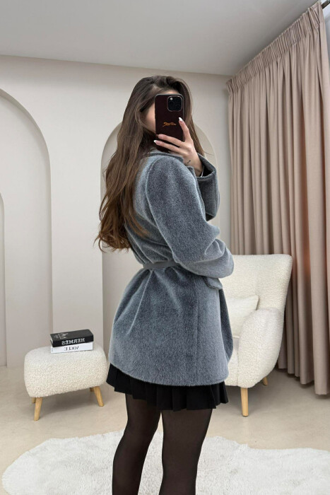 ONE COLOR BELT DETAILED WOMAN JACKET GREY/GRI - 5