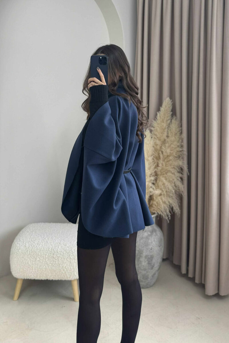 ONE COLOR BELTED WOMEN CAPE COAT BLUE/BLU - 3