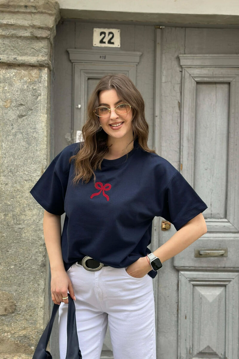 ONE COLOR BOW DESIGN WOMAN T-SHIRT BLUE/BLU - 1