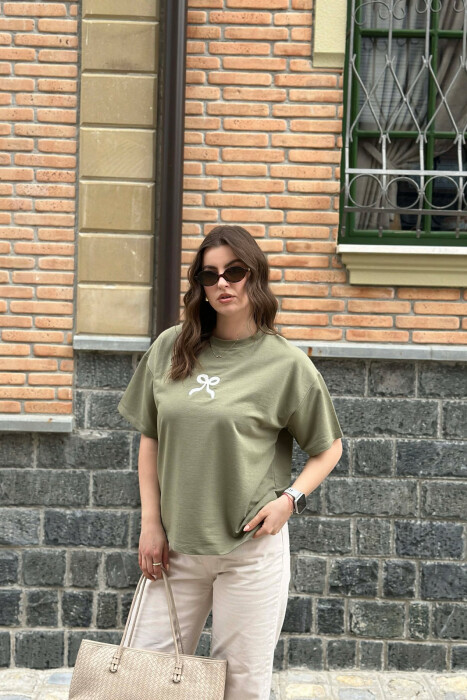 ONE COLOR BOW DESIGN WOMAN T-SHIRT MINT/MENTE - 1
