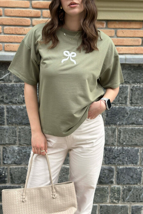 ONE COLOR BOW DESIGN WOMAN T-SHIRT MINT/MENTE - 2