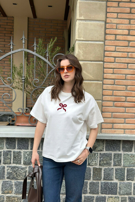 ONE COLOR BOW DESIGN WOMAN T-SHIRT WHITE-E BARDHE 