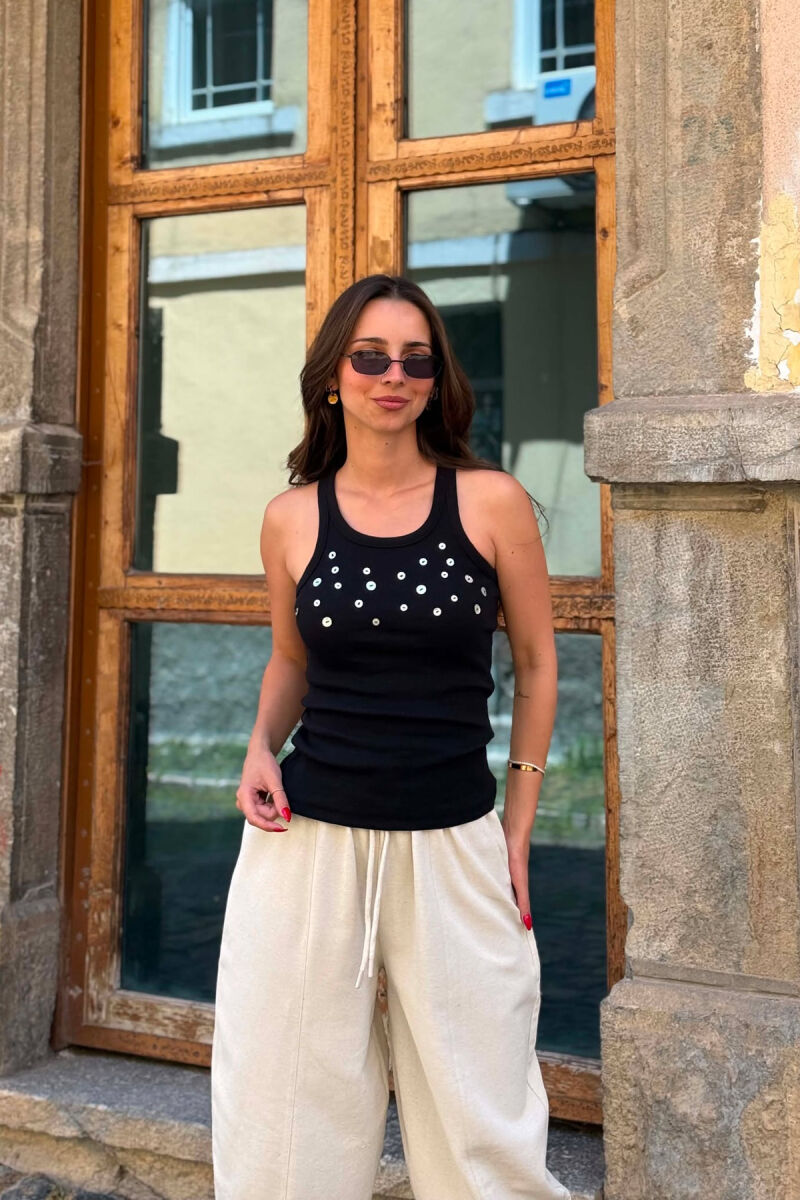ONE COLOR BUTTON DETAILS WOMAN TANK TOP BLACK/ E ZEZE - 3